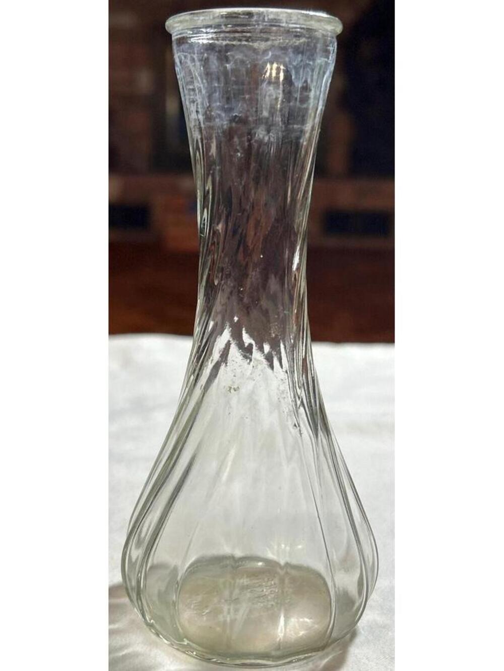 Vintage Hoosier Clear Glass Swirl Bud Vase 4064.
